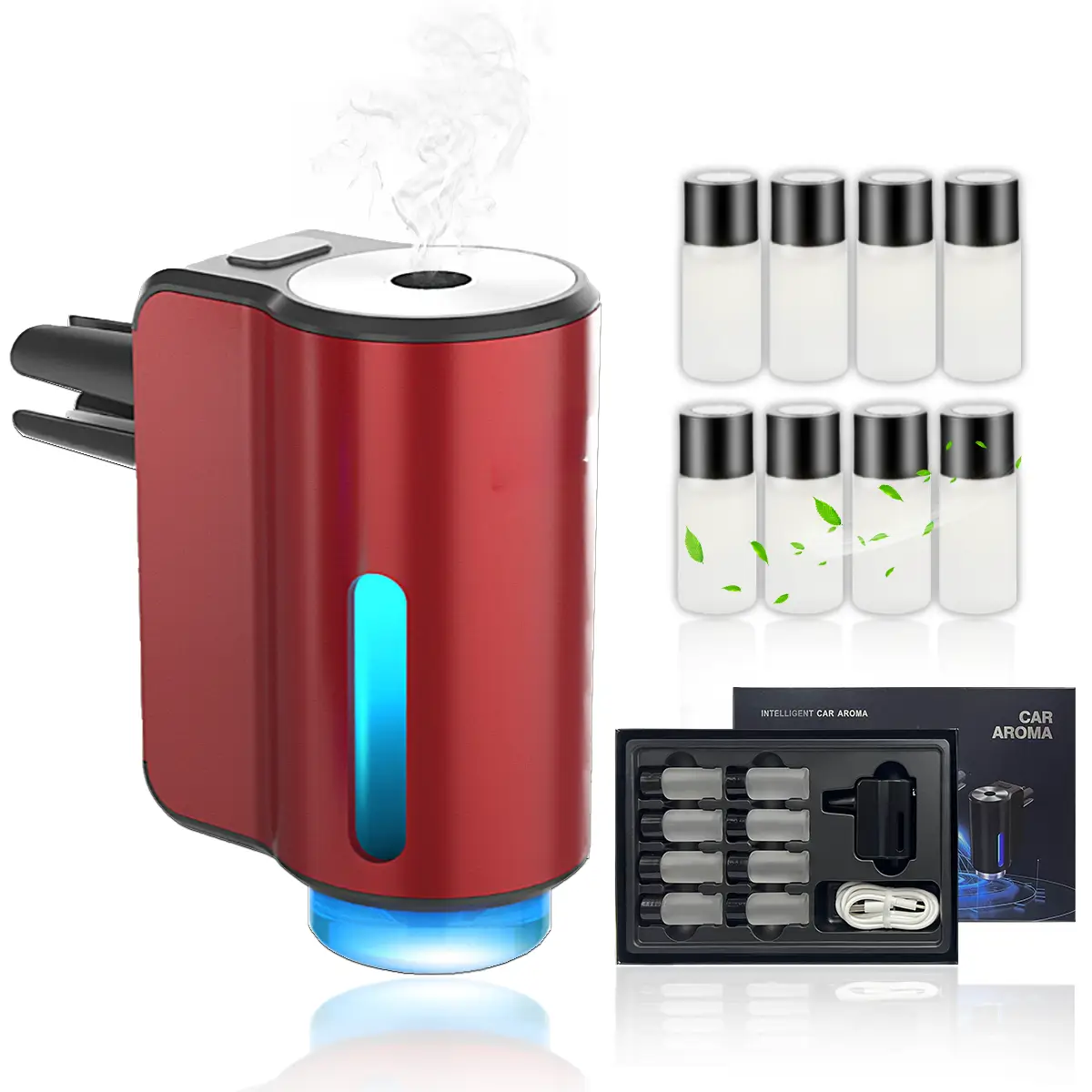 Upgraded Smart Car Air Freshener Set with French Essential Oil Bottles - 8 Large 80ml Bottles, 3-Level Adjustable Intensity for Car, Home, and Travel