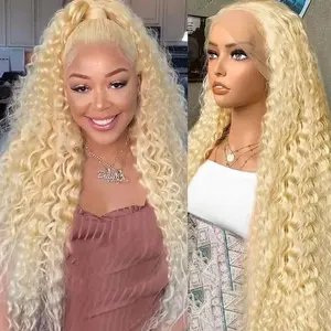 Luxurious 613 Blonde Deep Wave Lace Front Wig 180% Density Transparent 13x6 Body Wave 100% Human Hair Wigs for Women Long Lasting & Versatile Styling Choice