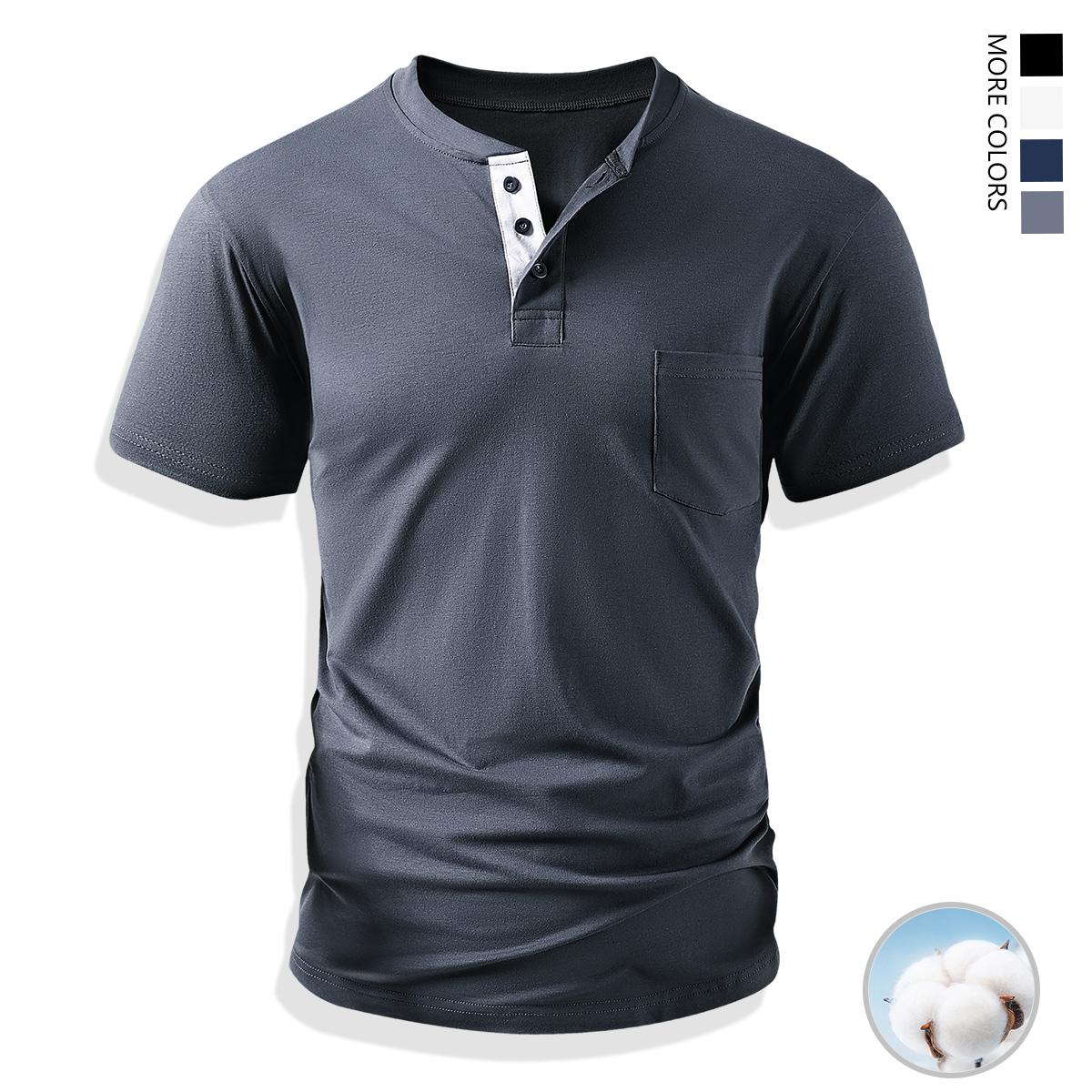 TOOTD Premium — High-stretch men’s polo shirt with a Henley collar (true size), 95% cotton + 5% spandex premium fabric—highly elastic, comfortable, breathable; men’s riding apparel, rowing apparel; 13 oz heavyweight; summer essential.