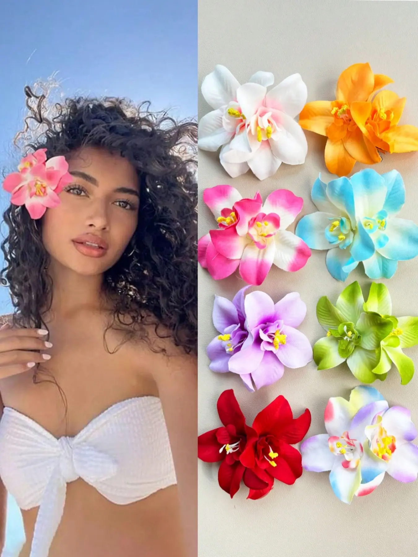 8Pcs Hawaiian Flower Hair Clips, Hair Clip Set, Synthetic Claw Clip, Artificial Flower Hair Clips, Plumeria Hair Clips, Hibiscus Hair Clips Suitable For Holiday Beach Party, Wedding Party, Holiday Gifts For Girls, Claw Clips, Hair Claws