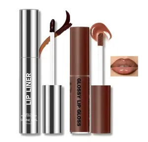HOSAILY Peel Off Lip Liner Stain Tattoo, Long Lasting Waterproof Lip Stain Peel off, Tattoo Nude Lip Liner and Lip Gloss Combo, Non-Stick Cup Nourishing Lip Gloss Set Lipstick Makeup