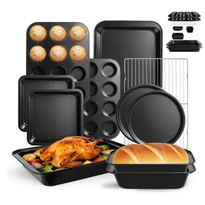 11-Piece Nonstick Baking Pans Set - Professional Grade Carbon Steel Bakeware with Premium Coating- Dishwasher Safe, Stackable, Oven Safe to 450°F