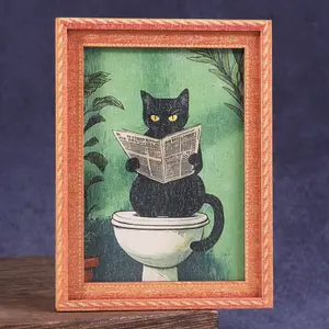 1PC Funny Reading Cat Refrigerator Magnet, Refrigerator Decorating Magnet, Vintage Picture Frame Fridge Magnet, Fun Cat Magnetic Frame, Home Decor Gift, Funny Fridge Magnets, Refrigerator Magnets Decorative