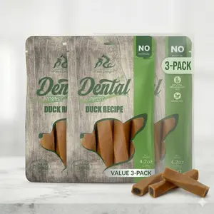 Pal's Delight Healthy Duck Dental Chews for Dogs 3 Bags - Removes Plaque, Freshens Breath & Relieves Anxiety, Natural Ingredients, 4 Packs