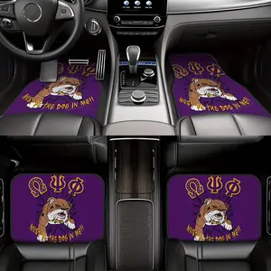 4pcs Omega Psi Phi Fraternity 1911 Bulldog Mat Set - High-Quality, Anti-Slip Floor Mats with Golden & Purple Design, Lightproof & Corrosion-Resistant, Easy to Clean, Ideal for Car & Home Decor, Home Decor Mats | Fraternity Theme Decor | Durable Floor