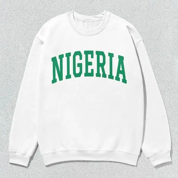 Nigeria Letter Graphic Sweatshirt, Casual Collegiate Style Round Neck Pullover, Unisex Long Sleeve Tops, Letters, Graphic Front, Unisex Fit, Clothes