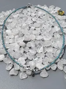 Oriental Heritage Natural Raw Turquoise Faceted Beaded Choker Necklace with 925 Silver Drop Pendants, Minimalist New Chinese Vintage Style Daily Wear, Crystal Healing Energy Jewelry, Mother's Day Birthday Gift for Girlfriend & Bestie