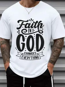Men's Faith Changes Everything T-Shirt - 180g 100% Cotton White Short Sleeve Tee with God Graphic Print, Casual Religious Apparel for Church, Casual Attire & Gifts