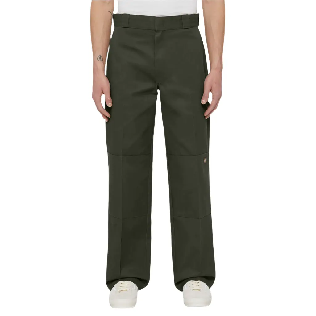 Dickies Men's High-Rise Monochromatic Baggy Loose Fit Straight Leg All-Season Workuniform Pants - Olive Green, Knee Reinforcement, Polyester-Cotton Fabric, Roomy Seat, Machine-Washable, Baggy Pants, Machine-Washable Men's Pants