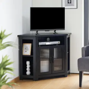 Giratree Corner TV Stand for TVs up to 48 Inch, Media Entertainment Center with Storage Shelves and 2 Doors, Console Table Buffet Cabinet for Living Room Bedroom