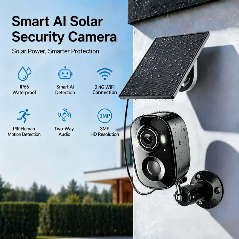 2K Wireless Outdoor Home Security Camera, App Control, AI Human Detection, Instant Alert, Color Night Vision, 2-Way Talk, Solar/Battery Rechargeable, Spotlight, Siren Alarm Ready, AI-Enabled Security Camera System