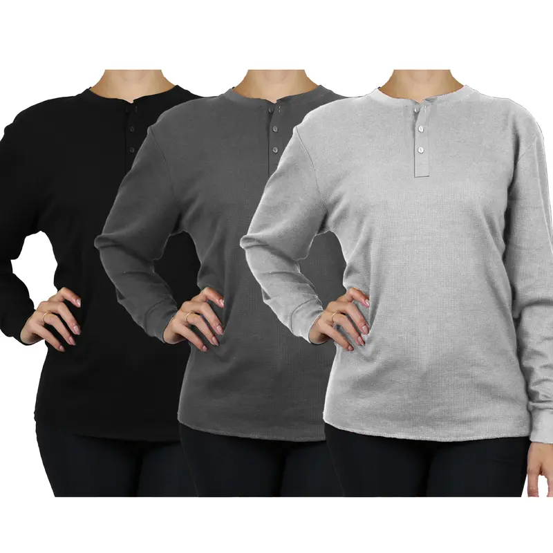 3-Pack Women's Waffle-Knit Long Sleeve Crew Neck Thermal Shirts