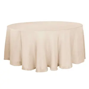 Faux Linen 120" Round Tablecloth Beige - Slubby Texture Wrinkle-Resistant Seamless Table Cover