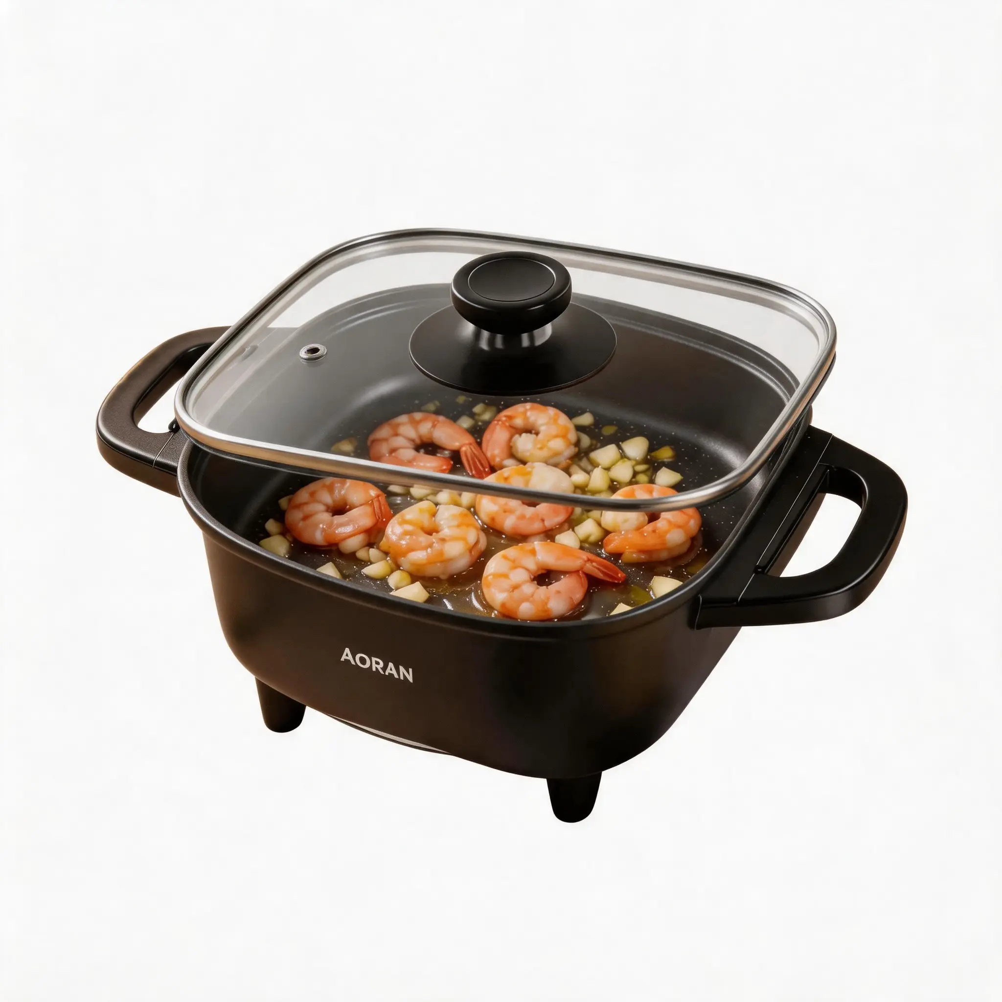 AORAN Multifunctional Ceramic-Coated Electric Hot Pot, non-stick, with a dual-handle design, suitable for frying, boiling, and stir-frying, easy to clean—a must-have small appliance for the home kitchen.