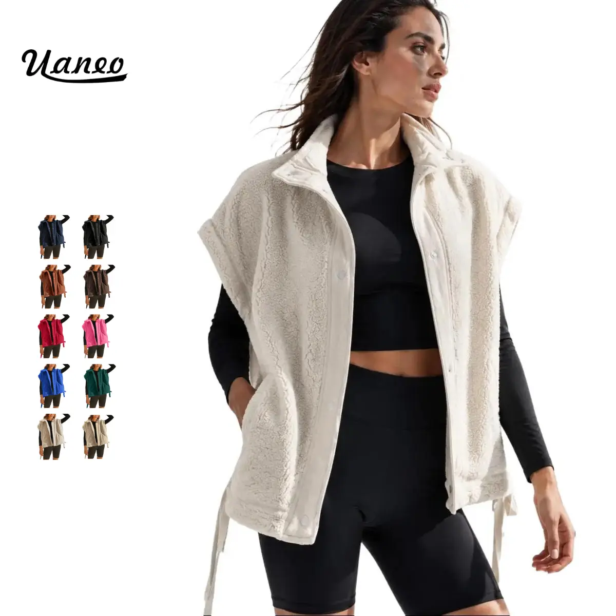 UANEO Womens Fuzzy Fleece Vest Sleeveless Sherpa Jacket | Button Down Gilet,Warm Outerwear with Pockets,Oversized Fall Winter Casual Outfits for Daily Wear and Going out