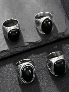 Men's Geometric Pattern Natural Stone Ring, Vintage Hip-Hop Style Titanium Steel Stainless Steel Material, Streetwear Trendy Jewellery Accessories, Adjustable Rings
