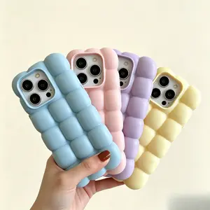 3D Bubble Waffle Smartphone Case for iPhone 17 Pro Max,16,15,14 - Cute Egg Puff Aesthetic,Shockproof Protective Cover, Kawaii Food Design for Cellphone Handheld Devices Accessories Protection Protector Casing Protector resistant