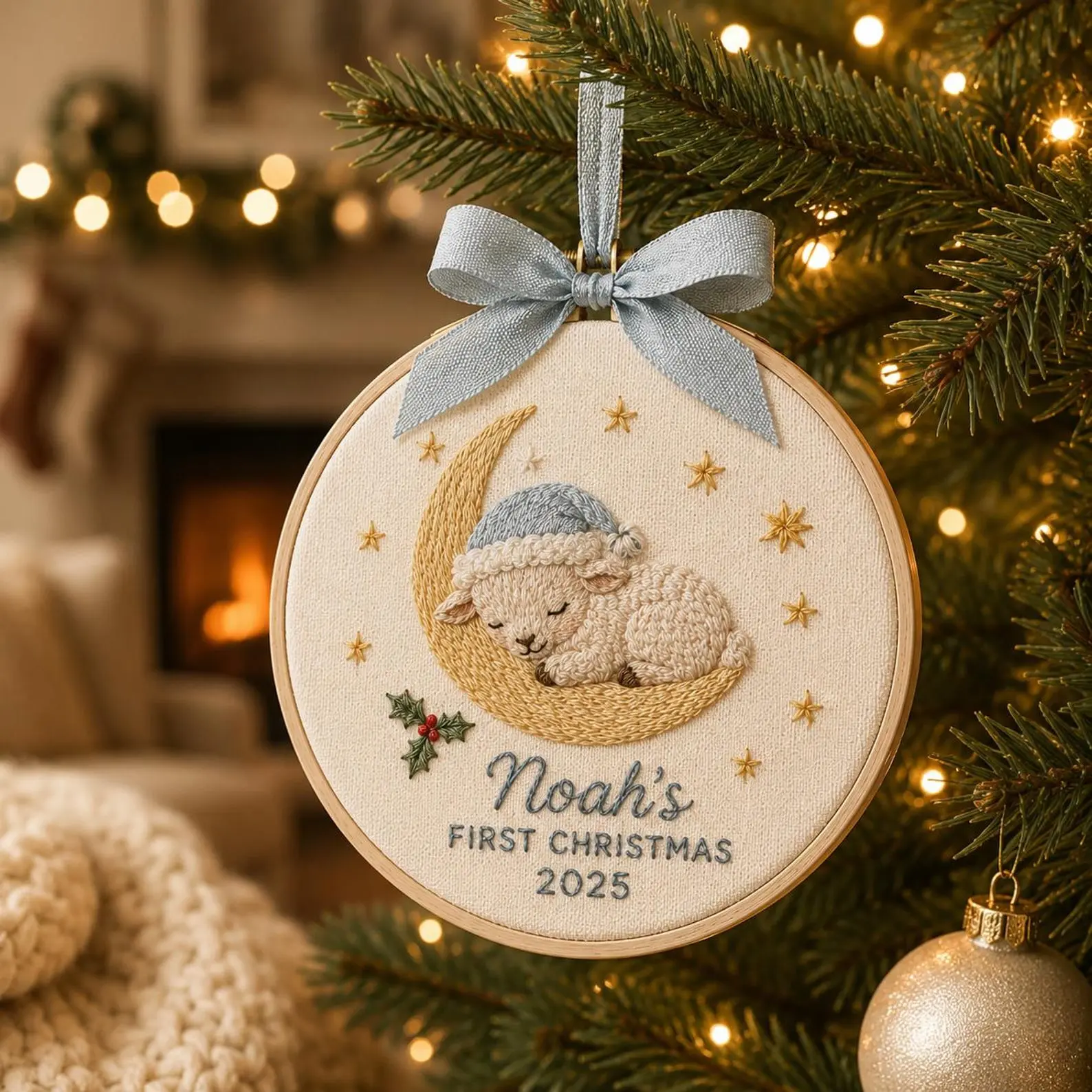 Custom Baby First 2026 Christmas Ornament, Personalized Embroidered Hoop Keepsake Gift For New Family