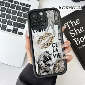 Leopard And French Phrases TPU Case for iPhone 17 16 E Pro Max 15 Plus 14 13 12 11 XS XR Straight Edge Drop-Resistant Rugged Protective Cover Shell