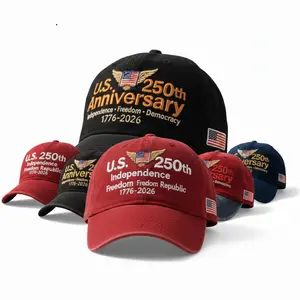 US 250th Anniversary Baseball Cap Patriotic Hat 1776-2026 USA Flag Embroidered Adjustable Cap American Flag Hat Independence Day Patriotic Cap Veterans July 4th USA Commemorative Cap - Black, Red, Navy-Blue, Black with eagle, Red with Eagle