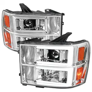 2007-2013 Sierra / 2007-2014 Sierra 1500HD 2500HD 3500HD / 2009-2013 Sierra 1500 Hybrid Dual LED C-Bar Projector Headlights (Chrome Housing/Clear Lens)