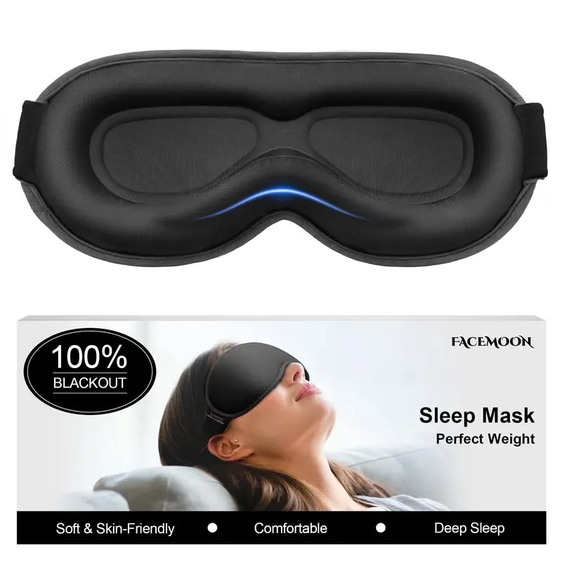 FACEMOON Soft Solid Plain Weighted Sleep Mask - 4.05 oz Memory Foam Blackout Aid, Breathable 3D Contoured Blindfold, Gentle Pressure, Adjustable Fit, Portable Boxed Gift for Him, Hand Wash Below 40°C