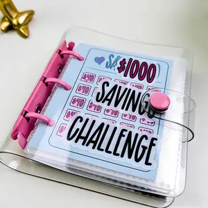 Mini Clear Savings Challenge Binder - Portable A6 Cash Envelope System Book for $1000 Goal