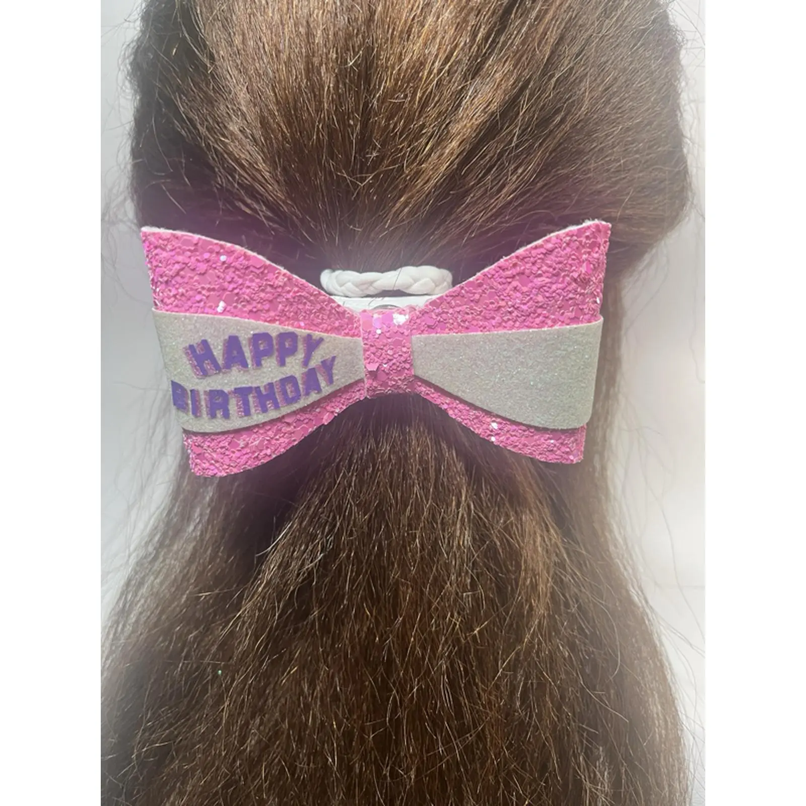 Chic Hairbow in Bubble Gum Pink with Purple and Pink Birthday Letters Hand Sewn for Durability Made in USA Glitter