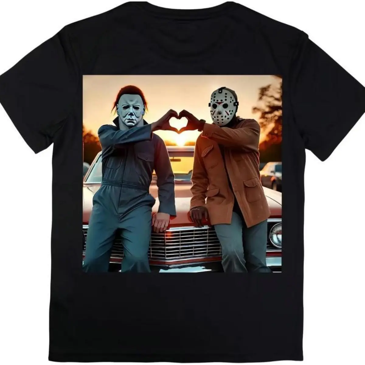 Men's 90s Vintage Retro Heart Hands Michael and Jason Halloween Tee - 100% Cotton Fabric, Relaxed Fit or Fitted, Comfy Casual Streetwear Summer Top, Ideal Gift for Him