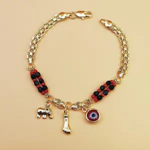 Boho Red Black Beaded Elephant Charm Bracelet Gold Plated Devil's Eye Pendant Unique Bohemian Jewelry For Parties Festivals And All Occasion Gifting