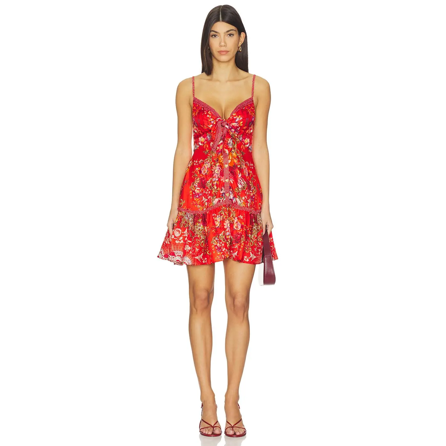 Camilla Tie Front Short Dress With Hem Ruffle in Ol&eacute; Ol&eacute; Ol? Ol?