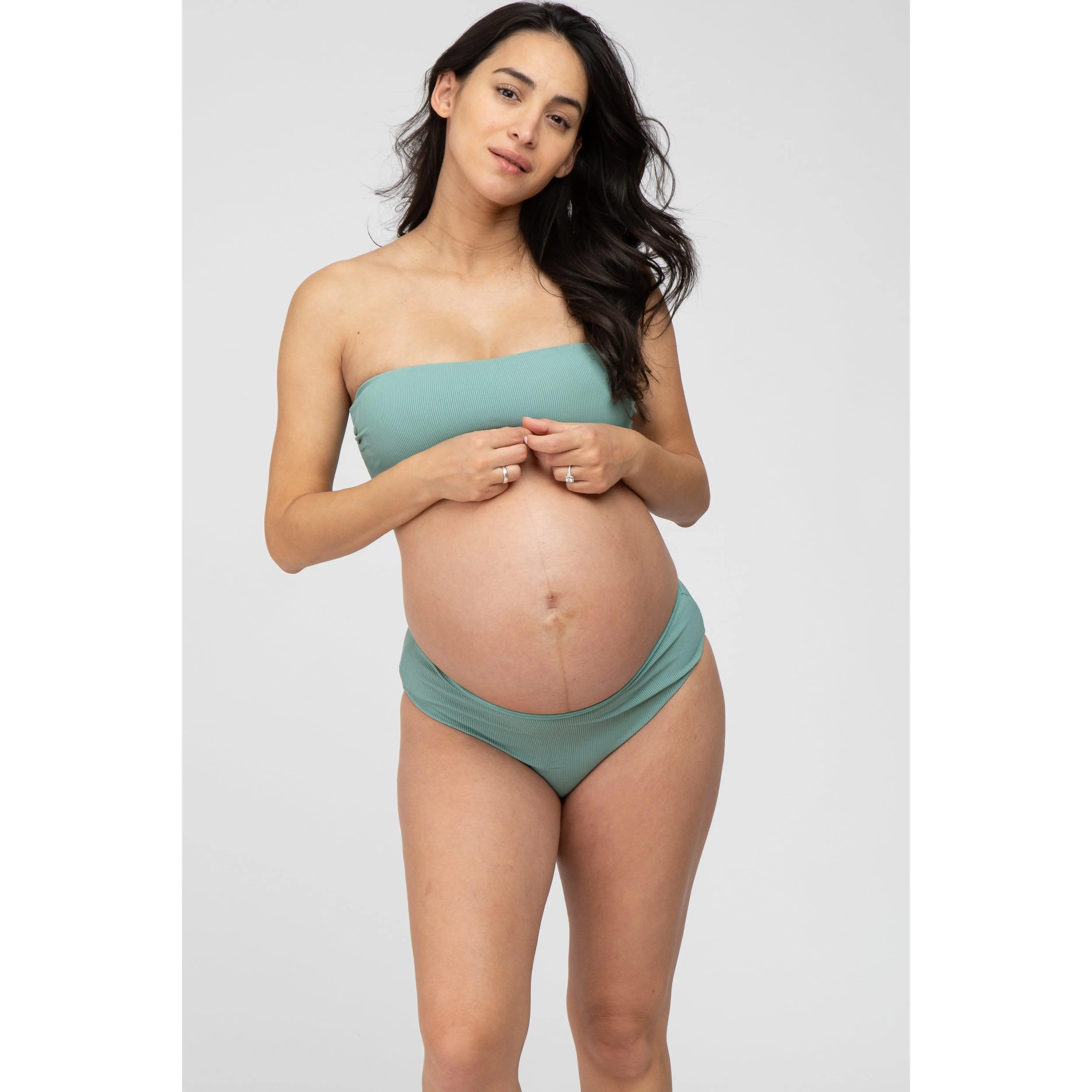 Maternity Ribbed Bandeau Bikini Swim Set, Maternityclothes for Expecting Mothers, Pregnancy Sets, Maternity Outfits, Swimming