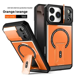 Orange New Model IP17ProMax Armor Stand Cellphone Cover - Magnetic Shockproof Anti-Drop Hard Protection Accessory, Lens Protector, Magnetic Charging Compatible, Customized for IP16/15/14/13, Vibrant Color