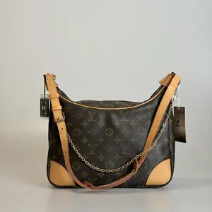 Pre-owned Louis Vuitton Coated Canvas & Calfskin Shoulder Bag Boulogne Brown Monogram 45584396