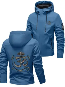 Simple Fashion Men's OM Symbol Lotus Printed Baseball Jacket for Daily Casual Trendy Wear