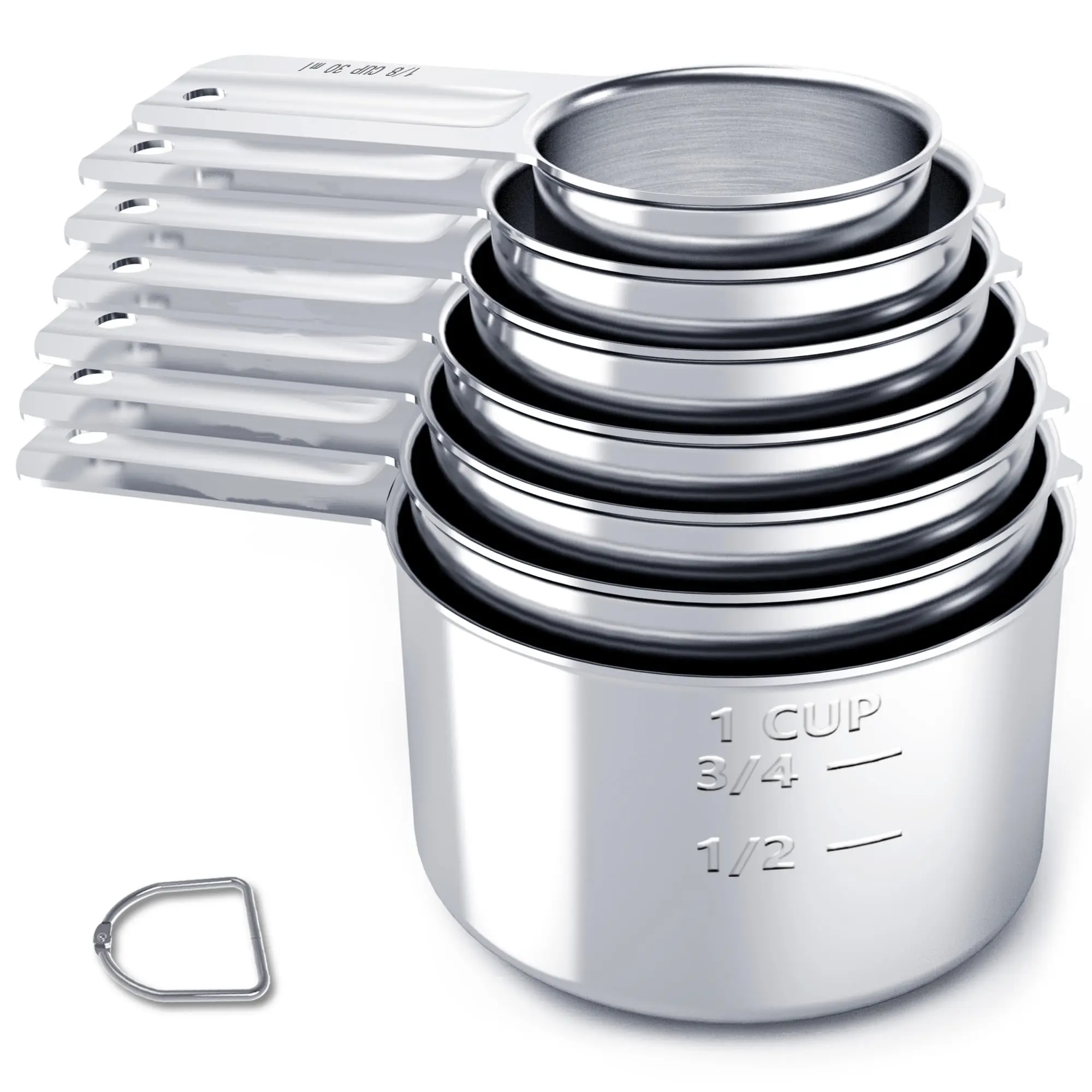Set of 7 Stainless Steel Measuring Cups Metal Stackable Measuring Cup for Dry or Liquid Ingredients Measurement - Kitchen Gadgets & Utensils for Cooking & Baking