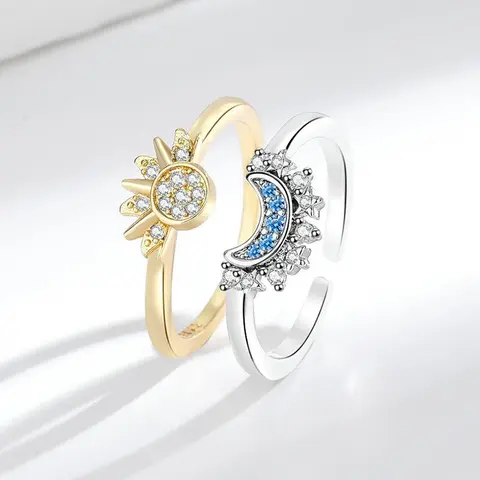 Adjustable Sun & Moon Design Ring Set, New Style Fashion Jewelry for Party, Daily Clothing Decor, Trendy gift for your girlfriend