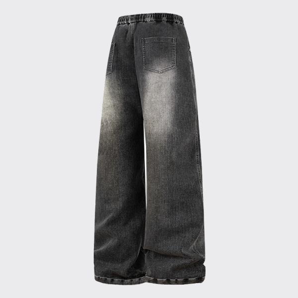 New Heavyweight Straight Loose Fit Men's Jeans with Elastic Drawstring Waistband Stylish Wide Leg Pants