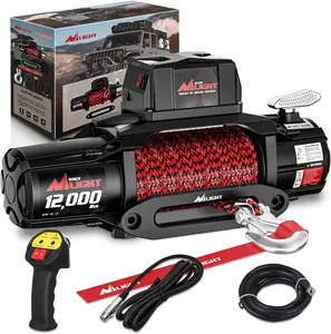 Nilight Heavy Duty 12V 12000lbs Waterproof IP68 Electric Winch with Synthetic Rope, 3-IN-1 Smart Remote, Portable for Trailer, Jeep Towing