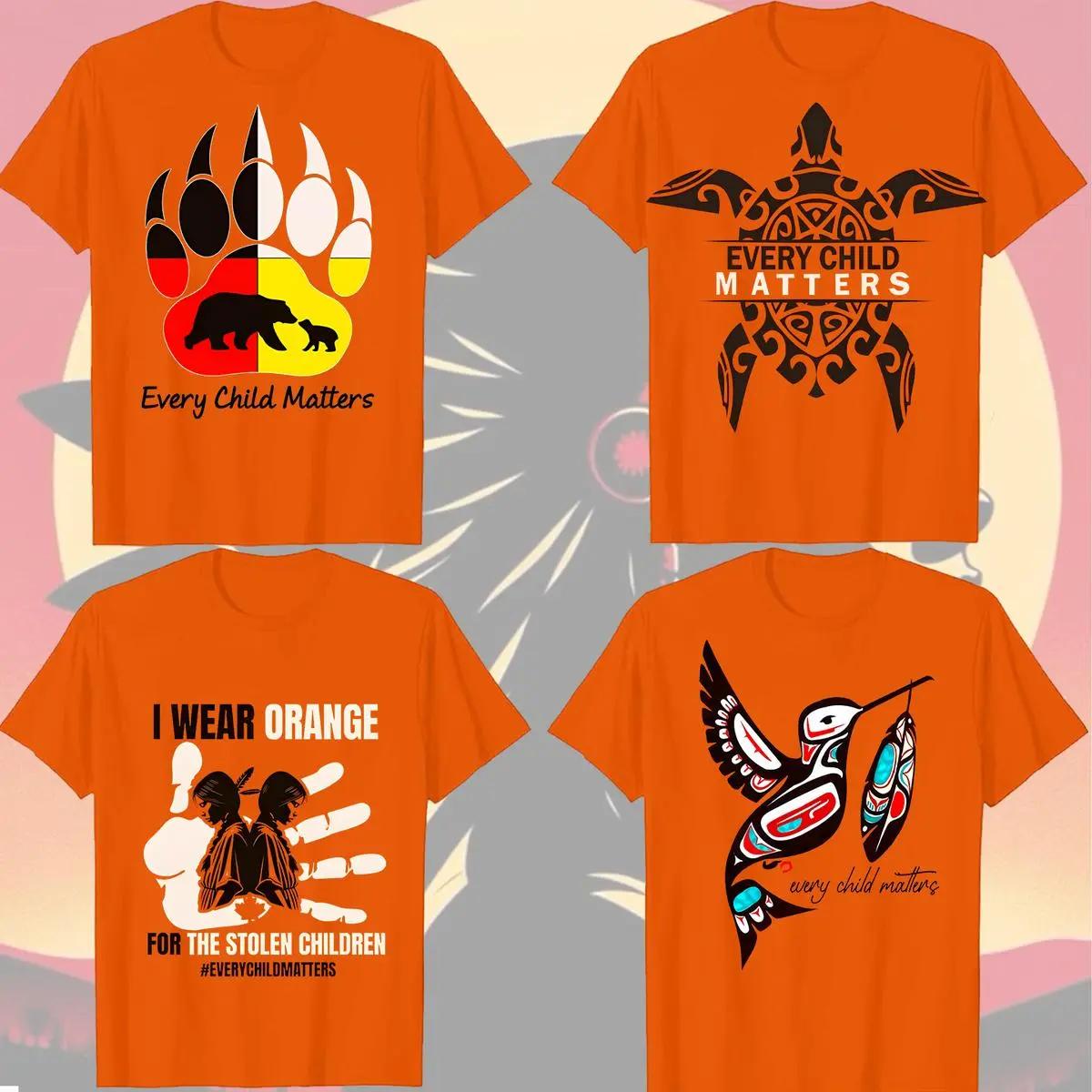Every Child Matters Orange Shirt, Indigenous Awareness Graphic Tee with Bear Paw Turtle Bird Print, Unisex Casual Top, Truth and Reconciliation Gift