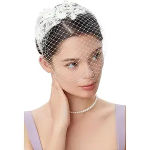 Bridal Wedding Veil Fascinator Mesh Lace Headband  Party Flower Fascinator Funeral Hats for Women