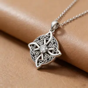 Zircon Celtic Protection Knot Necklace Witch Knot Jewelry for Women