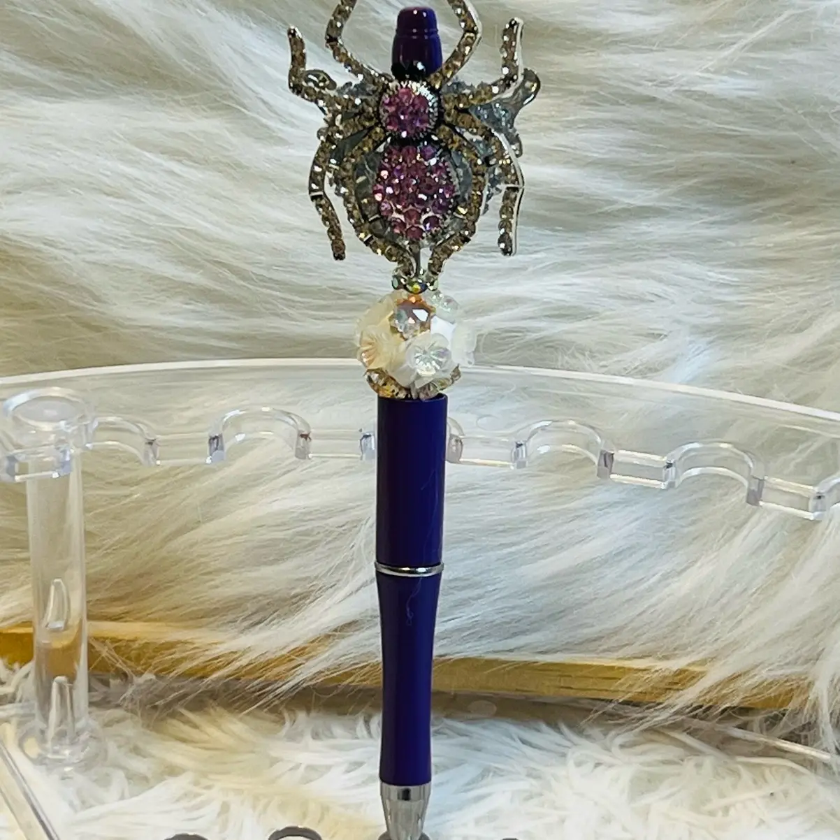 Fancy Beadable Pen With Bling Spider Topper