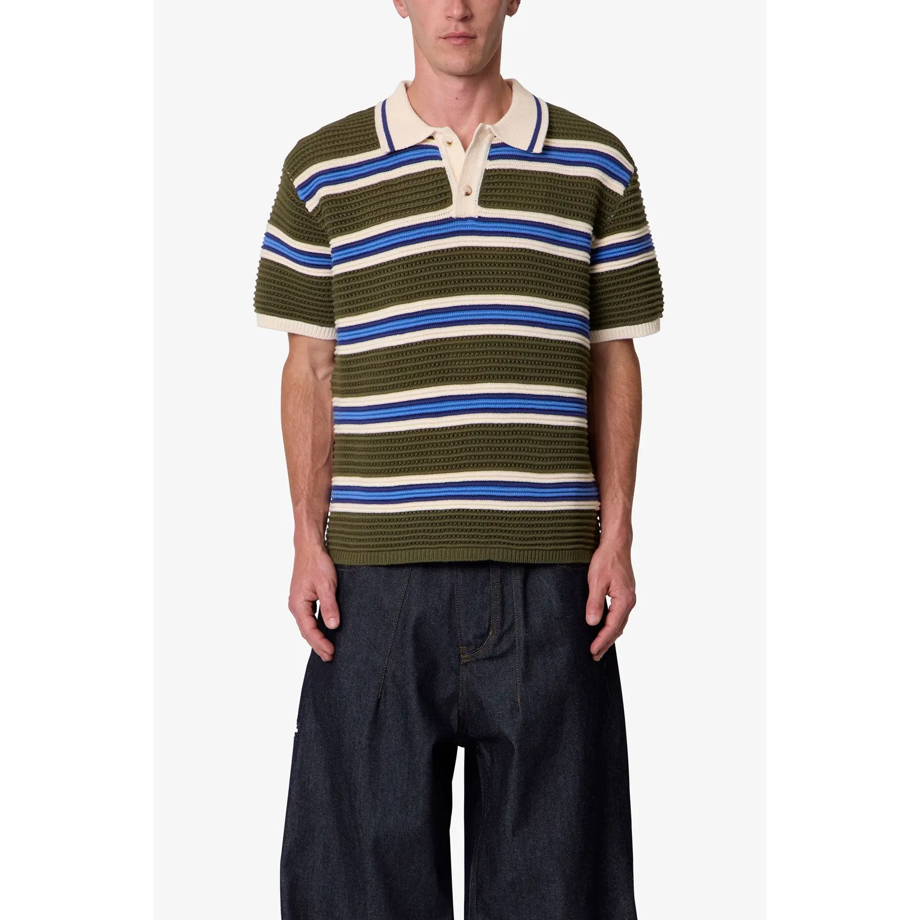 mnml Striped Knit S/S Polo Shirt - Multi