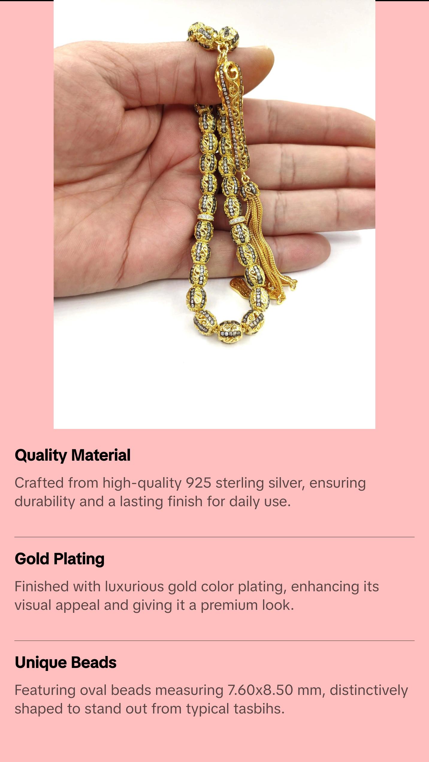 Gold Plated Sterling Silver Clear Zirconia Paved Prayer Tasbih