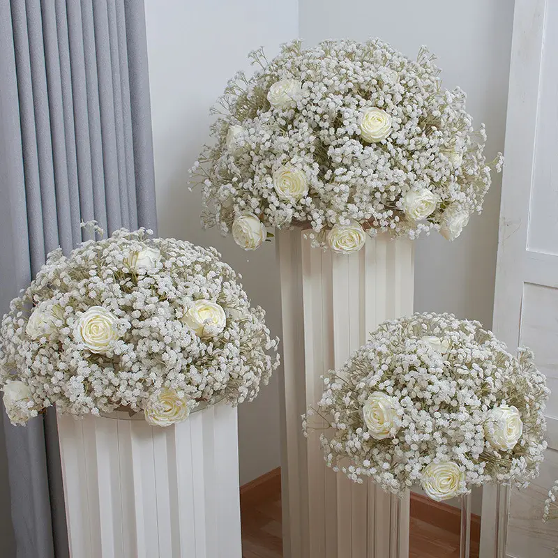 S-A7913 4pcs/set 40cm White Baby Breath Rose Wedding Decor Artificial Flower Ball Event Props