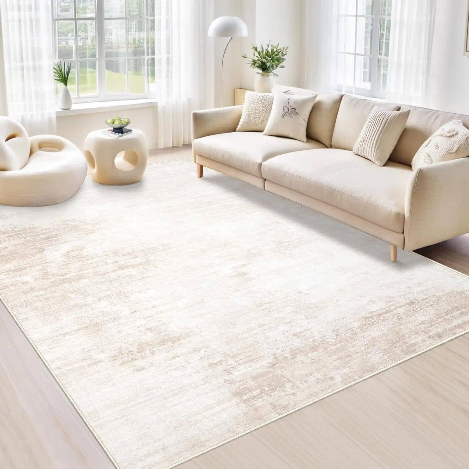 Area Rugs 5x7 Living Room: Washable Rug Modern Abstract Large Rug Soft Non Slip Neutral Rug Stain Resistant Indoor Carpet for Bedroom Kitchen Dining Room Table  Home Office Rugs(Beige,5'x7')