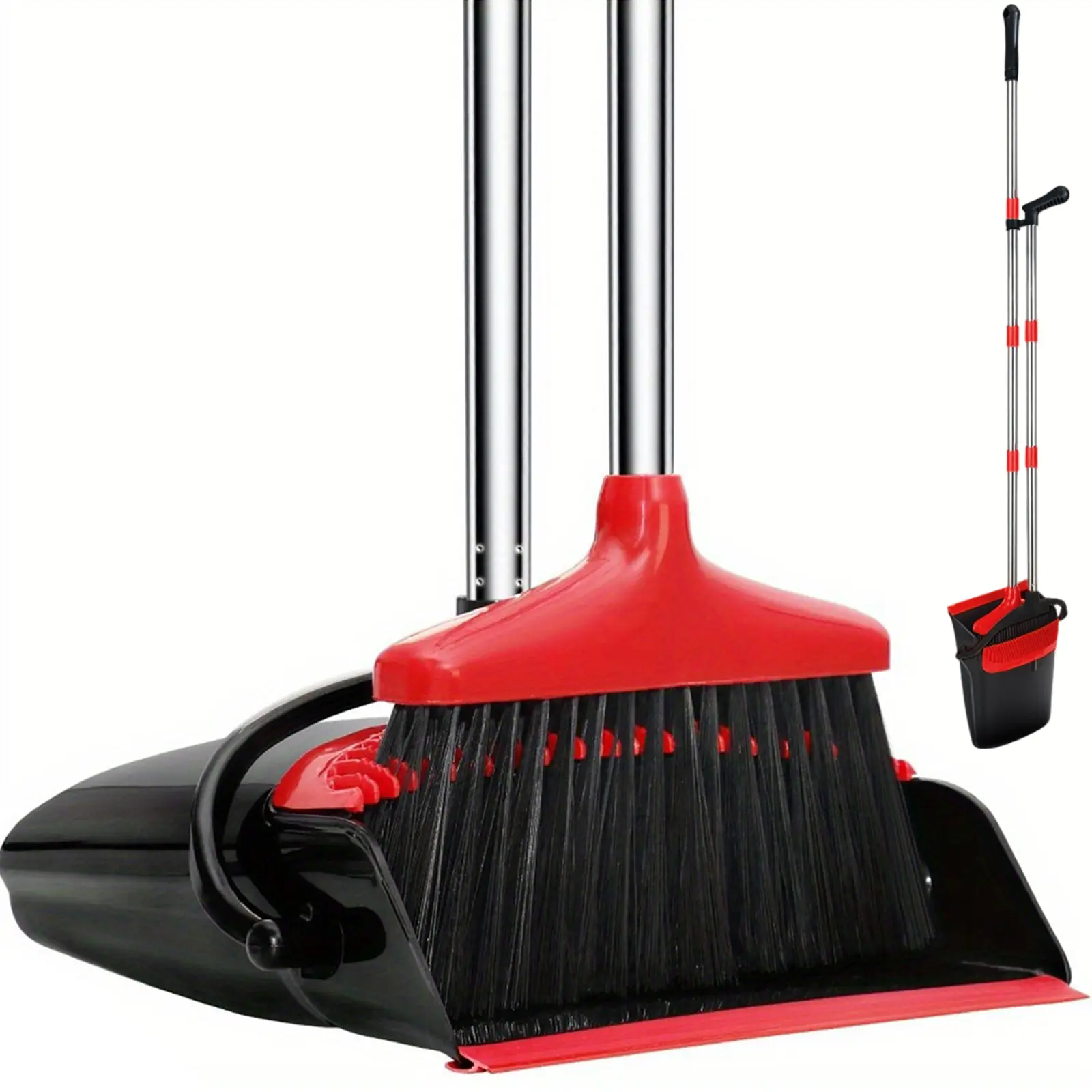 Upgrade Broom and Dustpan Set, Self-Cleaning with Dustpan Teeth, Indoor&Outdoor Sweeping, Ideal for Dog Cat Pets Home Use, Stand Up Broom and Dustpan
