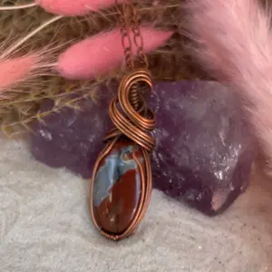 Noreen Jasper Necklace wrapped in  Oxidized Copper.