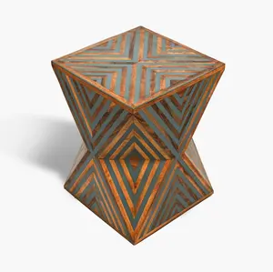 Handcrafted Moroccan Sage Gray Square Walnut Side Table